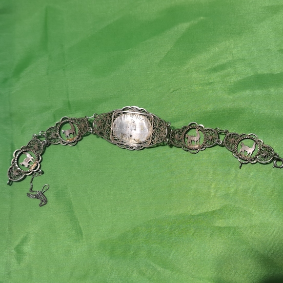 Vintage filigree panel link bracelet 9.00 SILVER w safety chain - Picture 5 of 7